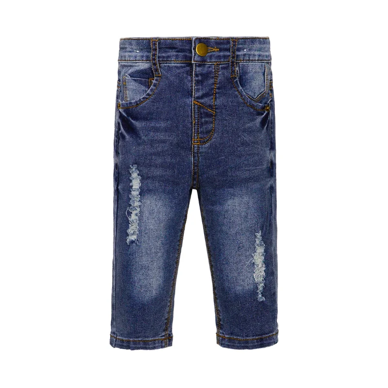 White Jeans for Fresh Look -Kids Jeans D Ring Elastic Ripped Denim Pants