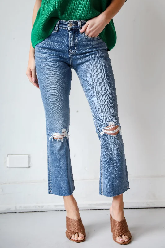 Light Wash Jeans for Casual -Bella Medium Wash Distressed High-Rise Flare Jeans