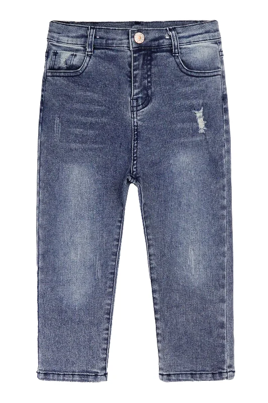 Raw Denim Jeans for Authentic -Baby Little Boy Slim Fit Jeans Little Kid Ripped Elastic Band Inside Denim Pants