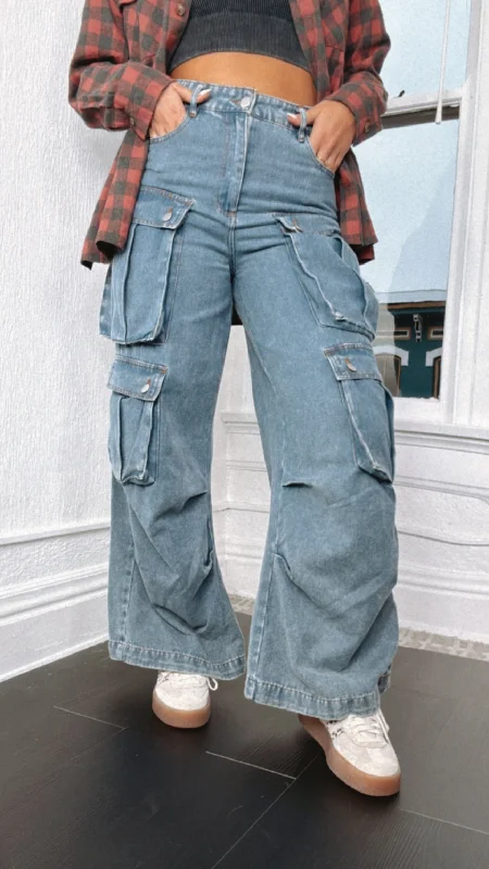 Club Jeans for Social -Oversized Boyfriend Denim Cargo Pants