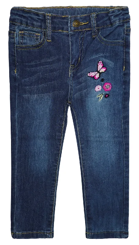 Leather Trim Jeans for Luxury -Little Girls Elastic Band Embroidered Butterfly Soft Denim Slim Pants Jeans