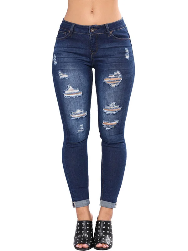 Flare Jeans for Retro Vibe -Stretch Denim Ripped Ankle Jeans