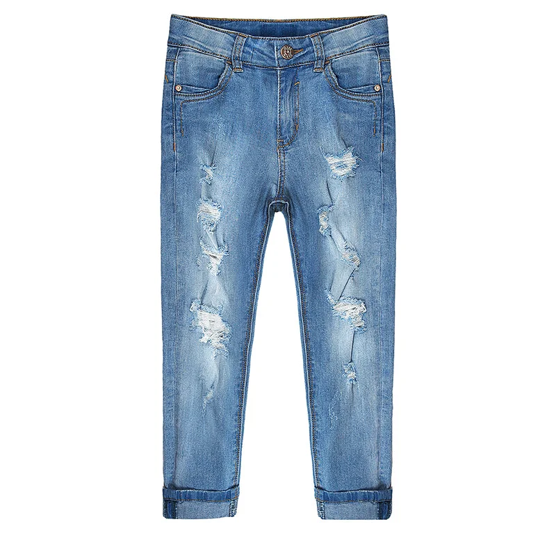 Christmas Jeans for Seasonal -Slim Jeans For Kids Bird Shaped Ripped Holes Elastic Band Inside