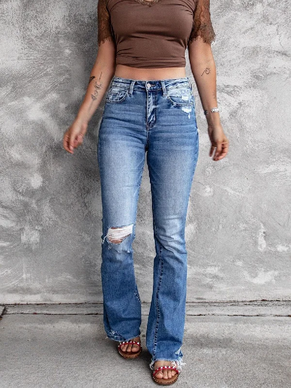 School Jeans for Uniform -Emily Distressed Flare Jeans