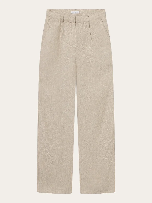 Stylish wide-leg pants for bold evening looks -Loose natural linen pants - Light feather gray