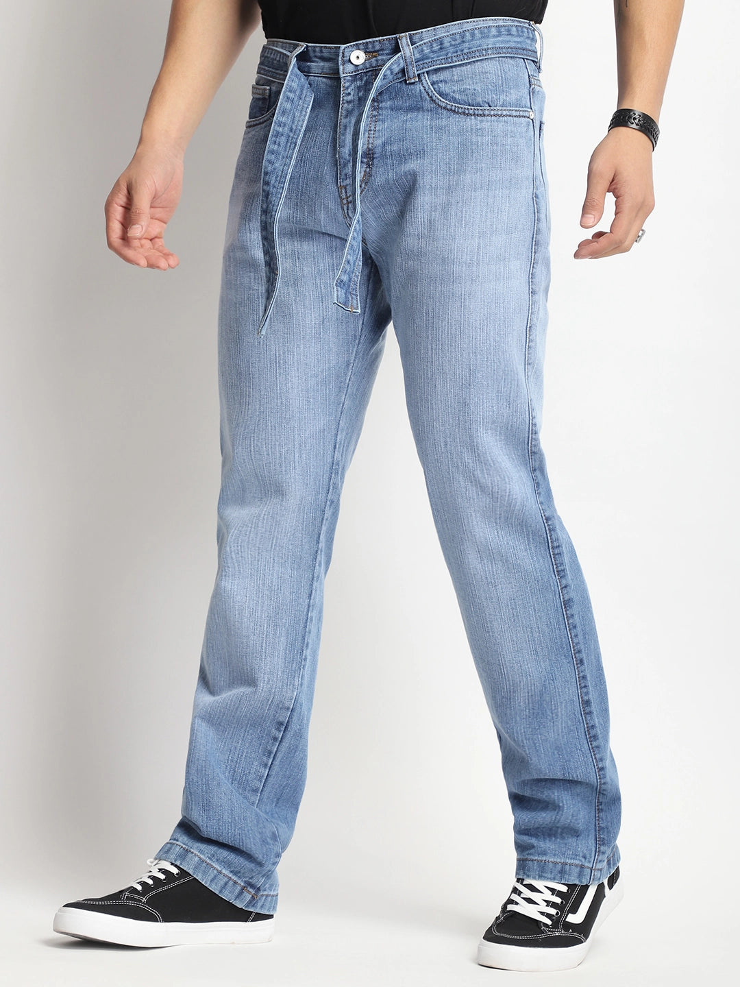 Dark Wash Jeans for Elegance -Urban Belt Blue Denim Jeans