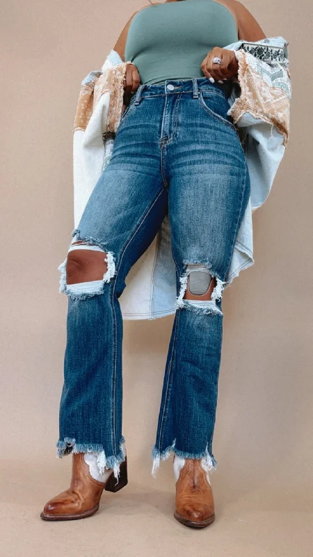 Wide Leg Jeans for Comfort -Stevie Straight Leg Jean, Dark RISEN