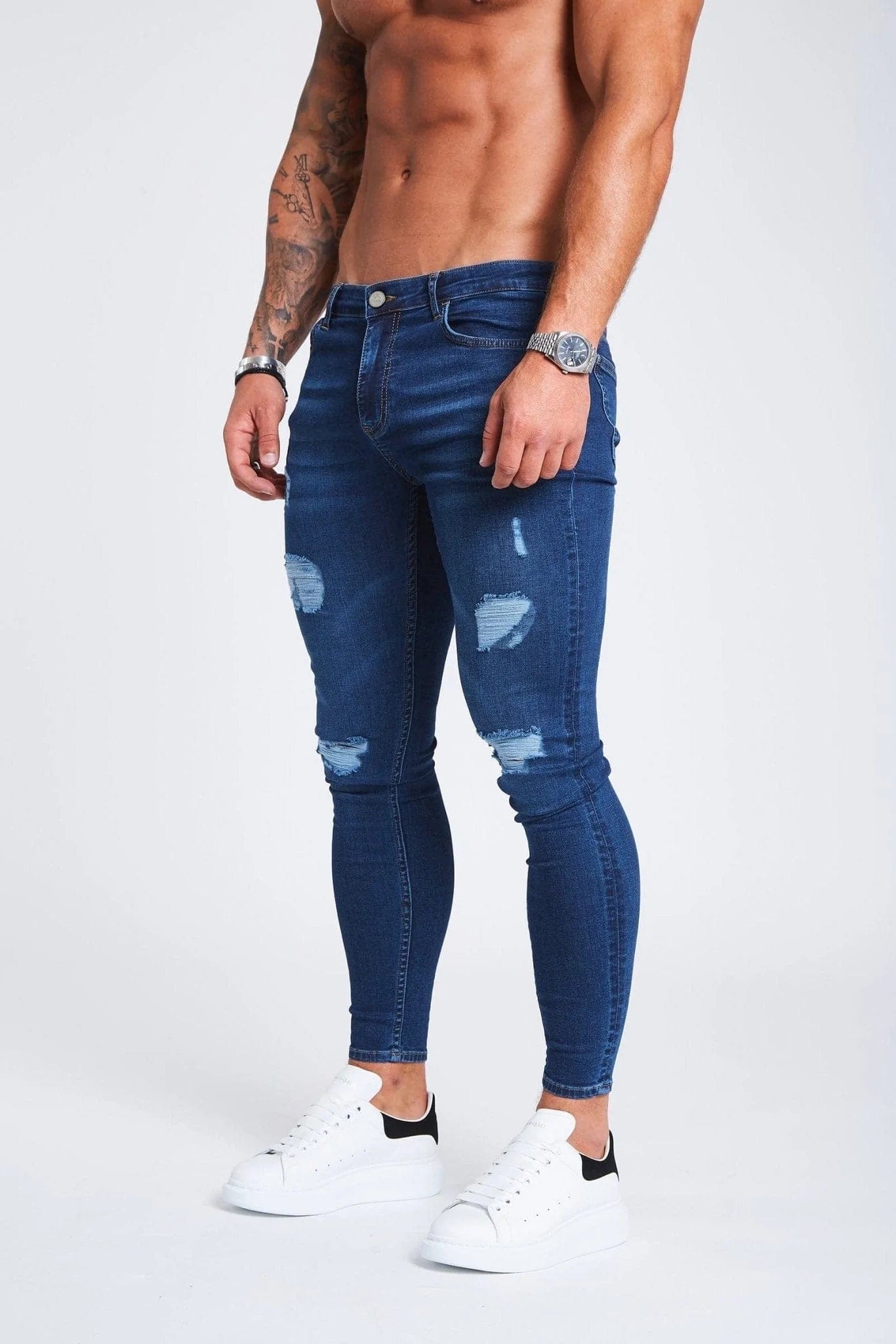 Skinny Jeans for Slim Fit -SKINNY FIT JEANS RIPPED AND REPAIRED - DARK BLUE