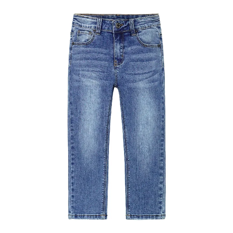 Faded Jeans for Laid-back -Little Girl Kid Ripped Straight Slim Fit Elastic Band Inside Denim Jeans Pants