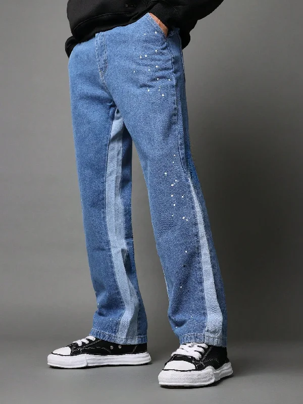 Birthday Jeans for Celebration -Colour Blocked Flare Fit Jean With Paint Print