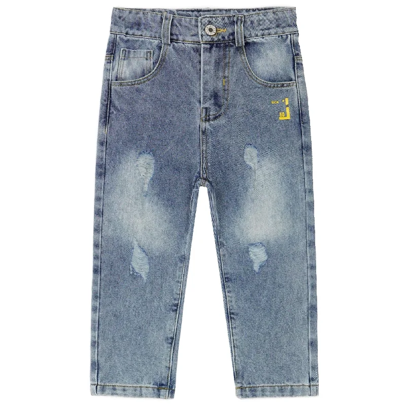 Cutoff Shorts Jeans for Fun -Letters Oil Paint Decor Elastic Band Inside Ripped Water Washed Jeans