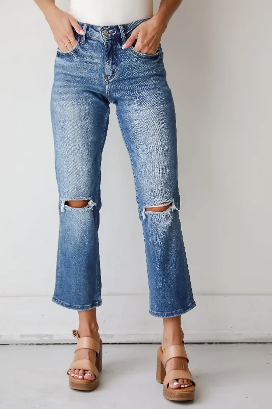 Sustainable Jeans for Eco -Bailey Dark Wash Distressed Straight Leg Jeans