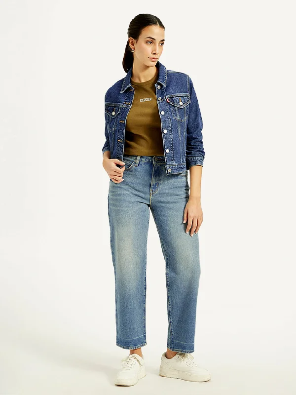 Tapered Jeans for Modern -Women's Mid Rise 94 Baggy Fit Blue Jeans