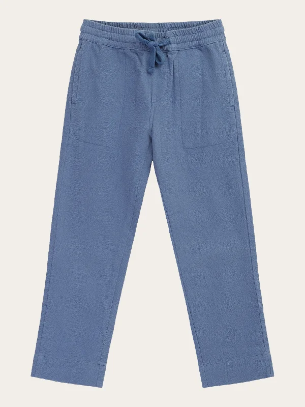 Flowy linen pants for relaxed tropical vacations -Loose crushed cotton pants - GOTS/Vegan - Moonlight Blue