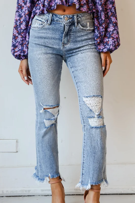 Side Pocket Jeans for Extra -Cindy Light Wash Distressed Crop Flare Jeans Plus