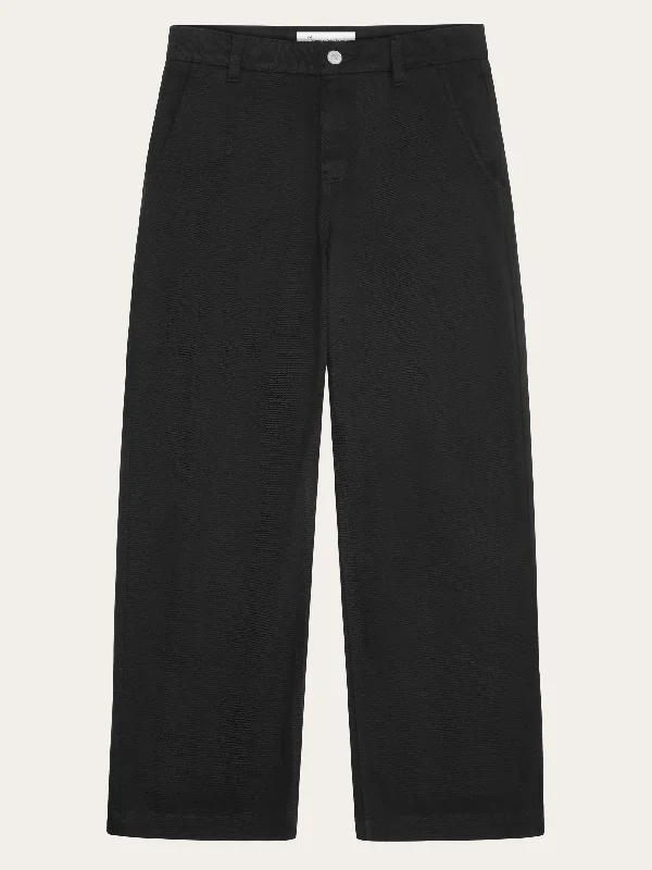 Athletic track pants for running training days -POSEY wide mid-rise twill pant - GOTS/Vegan - Black Jet