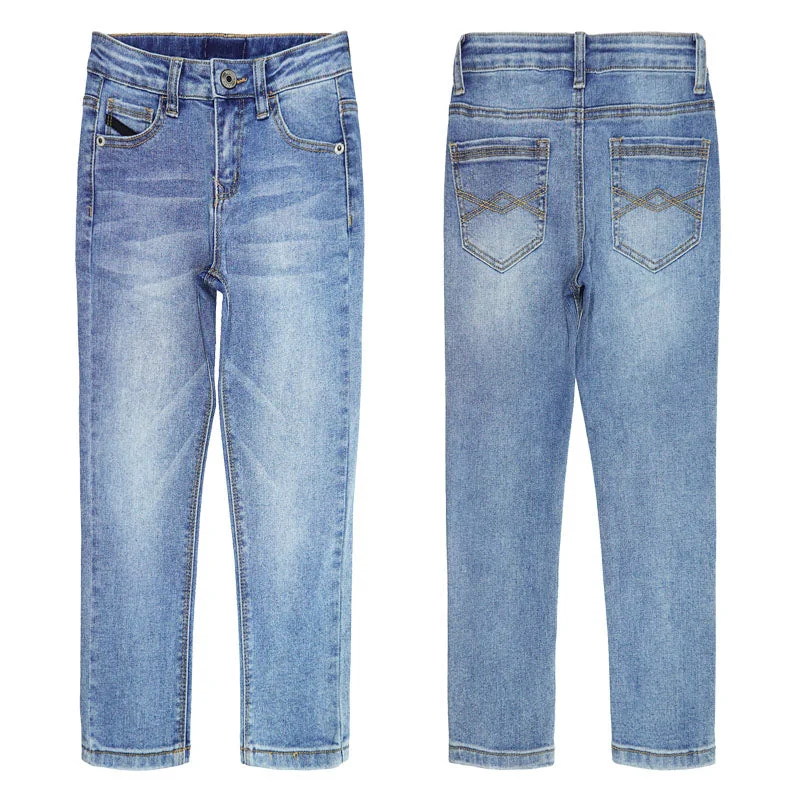 Cargo Jeans for Utility -Girl Little Kid Straight Slim Fit Elastic Band Inside  Denim Jeans