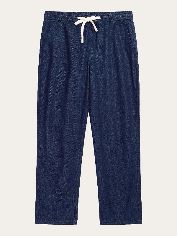 Breathable linen pants for hot summer days -FIG loose denim classic indigo pants - GOTS/Vegan - Classic indigo