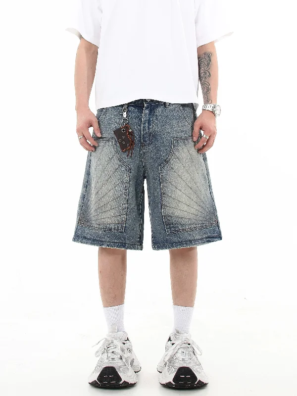 Classic Bermuda shorts for men with a relaxed fit and versatile design-Stiched Pocket Detail Denim Shorts