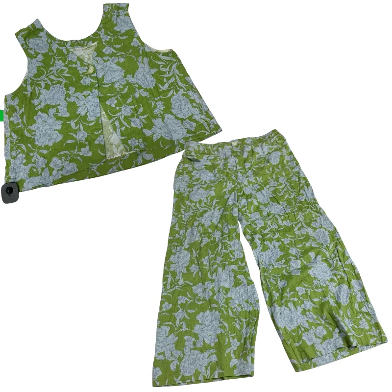 Elegant wide-leg pants for upscale dinner dates -Pants Set 2pc By Maeve In Blue & Green, Size: L