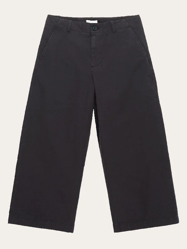 Breathable linen pants for hot summer days -POSEY mid-rise wide slub yarn cropped pants - GOTS/Vegan - Black Jet