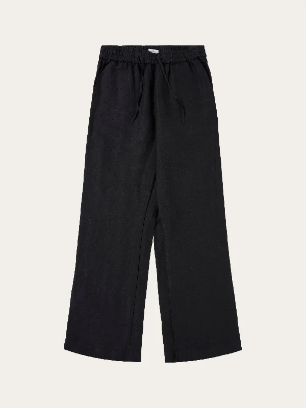 Classic straight-leg pants for versatile daily wear -POSEY Linen Mix Elastic Waist Pants - Black Jet