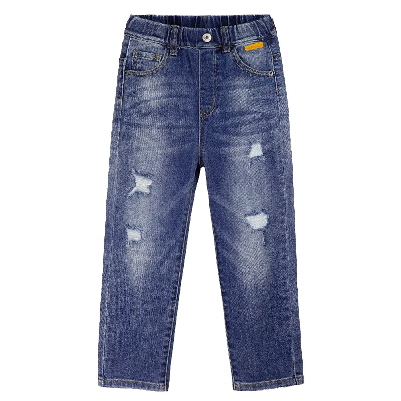 High-end Jeans for Exclusivity -Kids Letters Printed Decor Ripped Fashion Elastic Waist Jeans