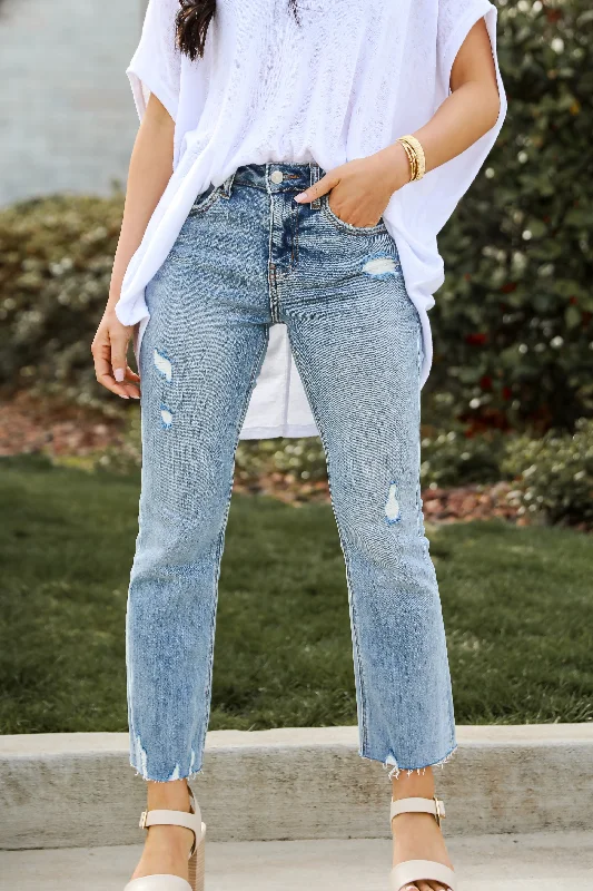 Mom Jeans for Vintage Appeal -Aubrey Light Wash Distressed High-Rise Kick Flare Jeans