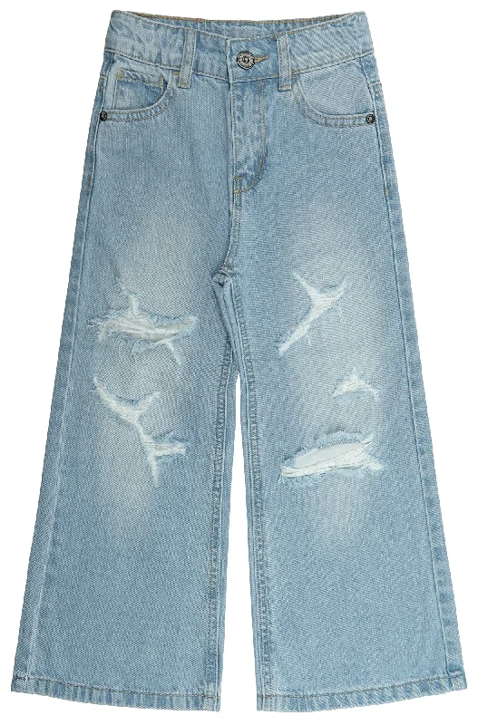 Affordable Jeans for Budget -Girls Flare Little Big Distressed Holes Wide Leg Summer Jeans Pants