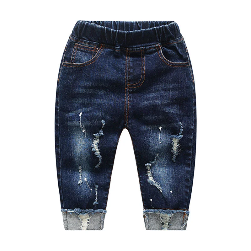 Boyfriend Jeans for Relaxed -Baby Boys Girls Stretch Waist Ripped Jeans