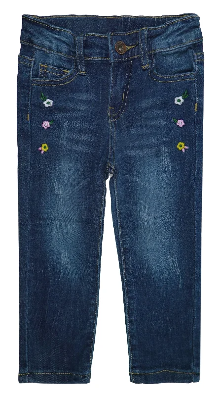 Mini Skirt Jeans for Flirty -Little Girls Elastic Band Embroidered Ripped Stretchy Soft Denim Slim Jeans