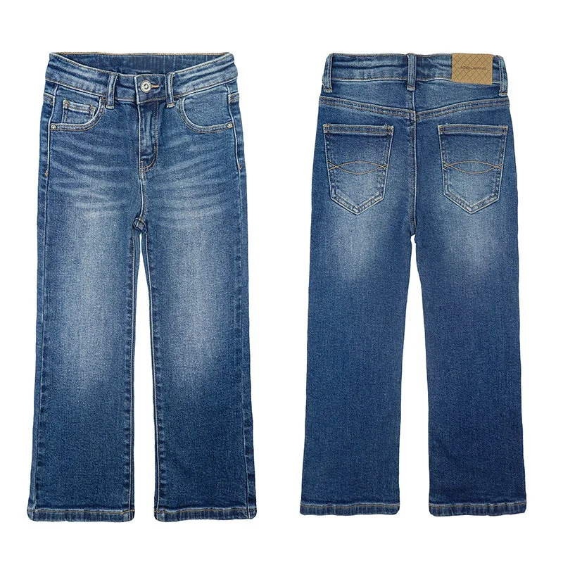 Dark Wash Jeans for Elegance -Girls Jeans Little Big Elastic Band Inside Stretchy Micro Flared Boot Cut Denim Pants