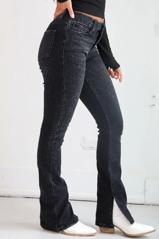 Birthday Jeans for Celebration -Miranda Black Mid-Rise Slit Hem Bootcut Jeans