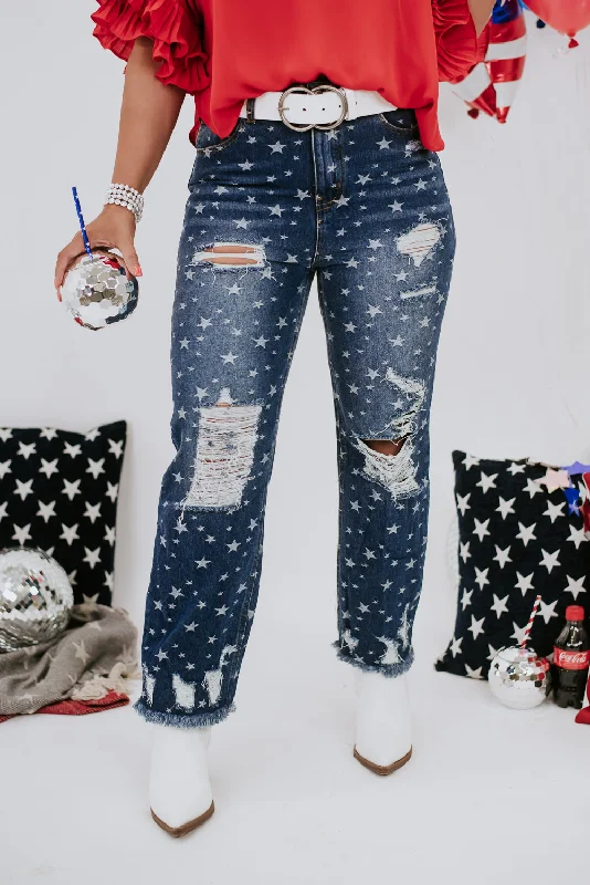 Birthday Jeans for Celebration -Star Standout Distressed Denim Jeans