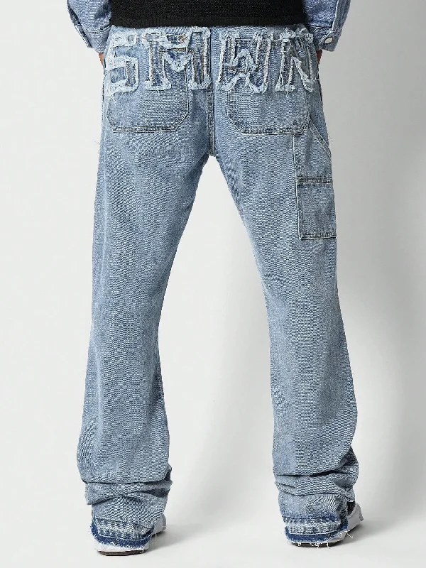 Blue Jeans for Everyday Wear -Flare Fit Jean With Back Raw Edge Applique Detail