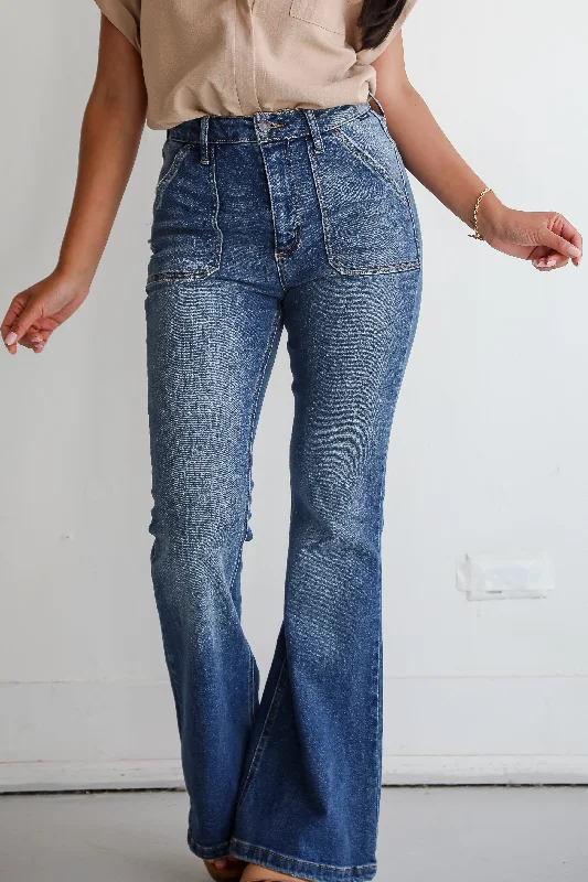 Overalls Jeans for Workwear -Margot Medium Wash High-Rise Flare Jeans