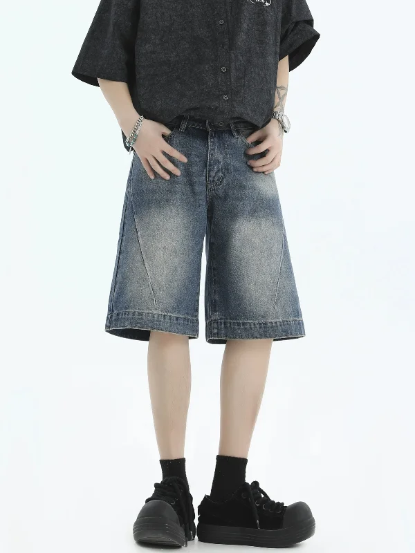 Stylish pleated shorts for women with a sophisticated design for casual office wear-Faded Knee Denim Shorts