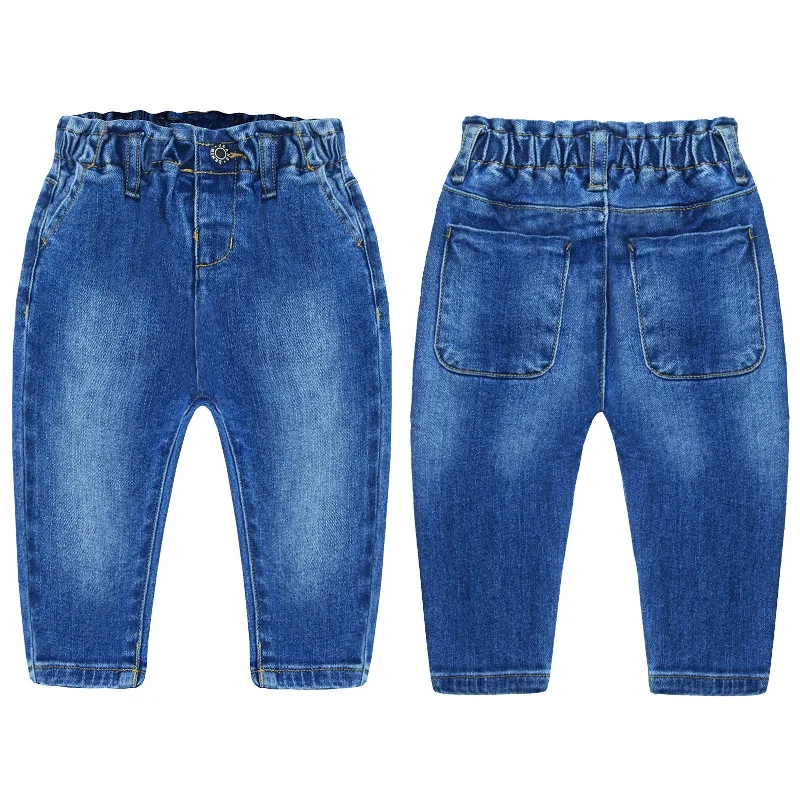 Raw Hem Jeans for Trendy -Little Girls Ruffled Elastic Waist Diagonal Pocket Denim Pants