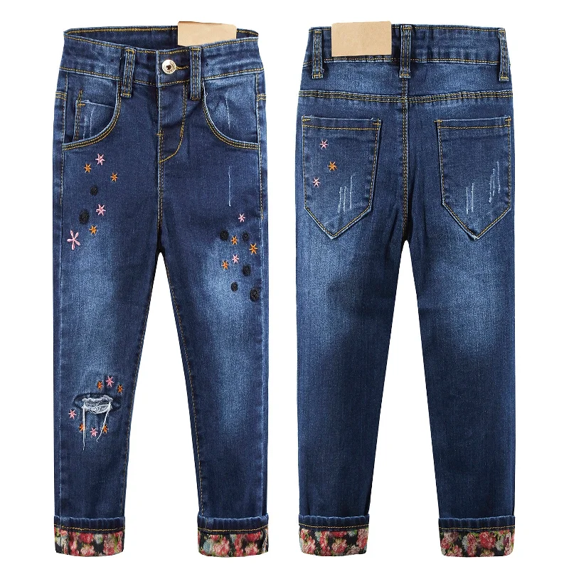 A-line Skirt Jeans for Grace -Embroidered Elastic Waist Band Cute Slim Jeans