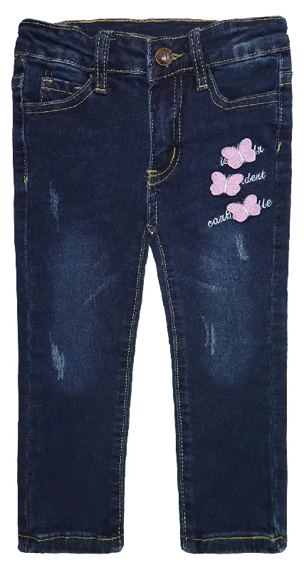 Fringed Jeans for Western -Little Girls Elastic Band Embroidered Butterfly Stretchy Soft Denim Slim Pants Jeans