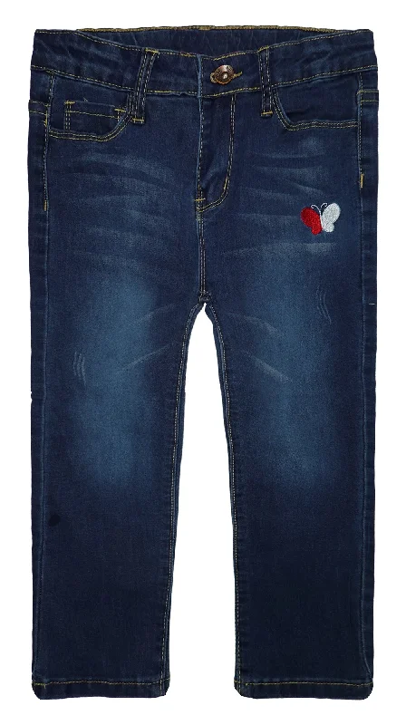 Raw Denim Jeans for Authentic -Big Girls Elastic Band Butterfly Embroidered Stretchy Soft Denim Pants Jeans