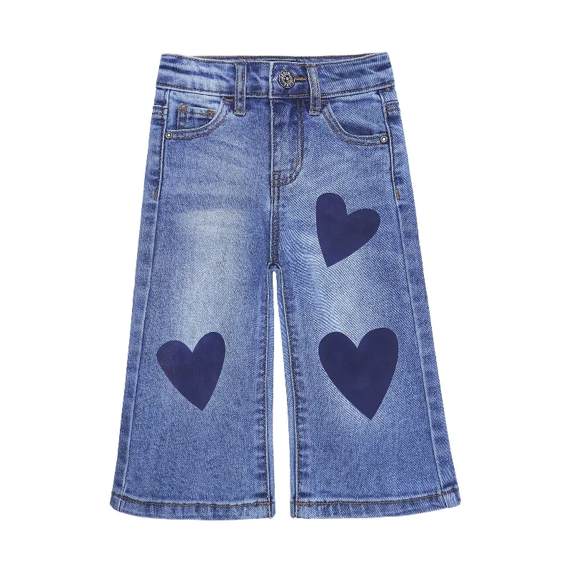 Acid Wash Jeans for Vintage -Baby Little Girl Jeans Simple Design Wide Leg Flared Hem Denim Pants