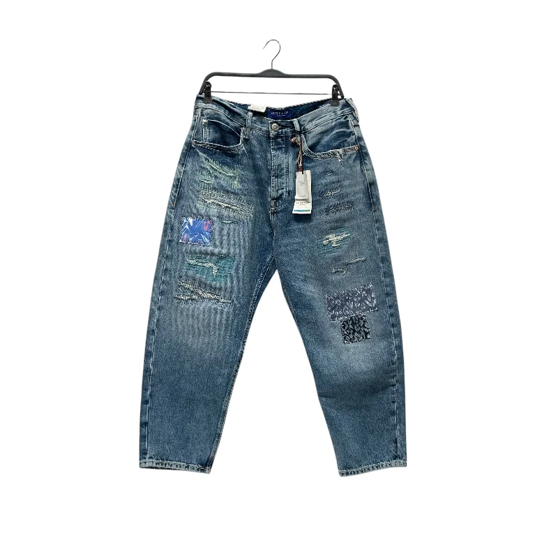 Ripped Jeans for Trendy Look -SCOTCH&SODA/Straight Pants/32/Denim/BLU/All Over Print/PATCHWORK