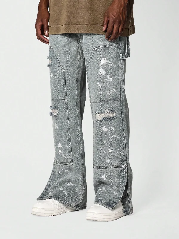 Skinny Jeans for Slim Fit -Loose Fit Carpenter Detail Distressed Jean With Paint Print