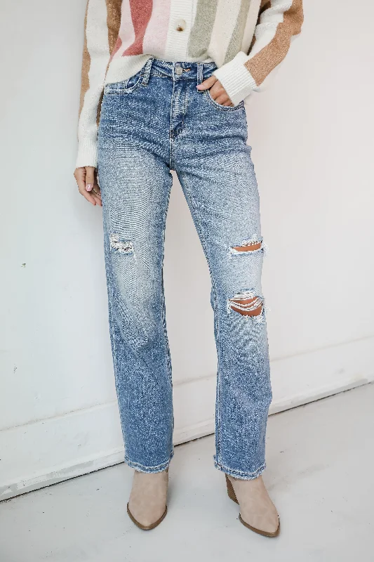 Bermuda Shorts Jeans for Modesty -Kendall Light Wash High-Rise Distressed Dad Jeans