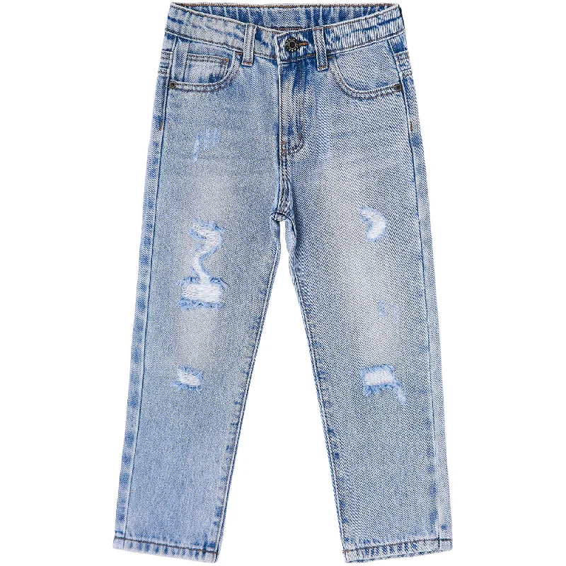 Stonewashed Jeans for Softness -Baby Little Girls Boys Elastic Band Ripped Fashion Denim Pants Jeans