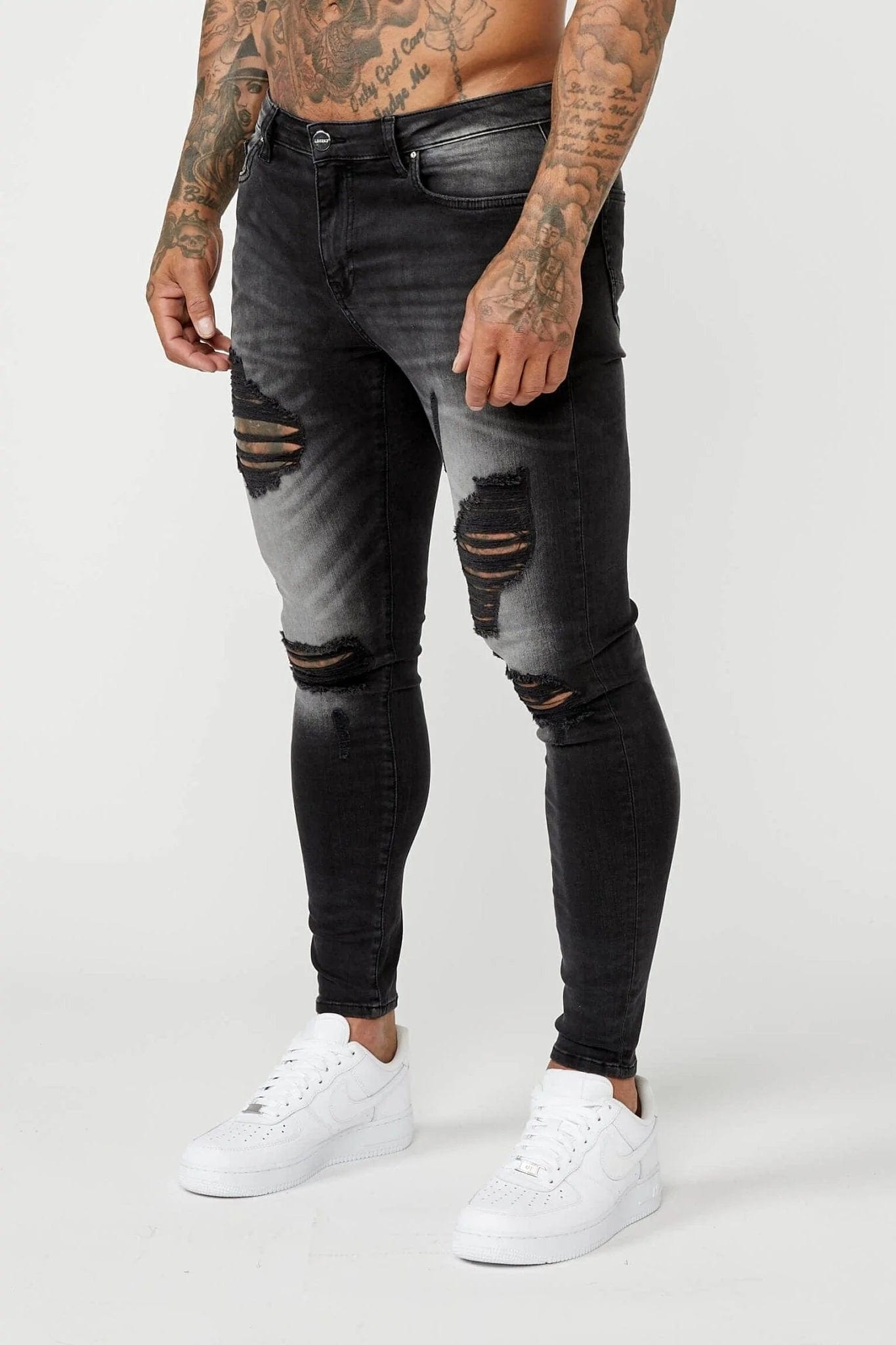 Embellished Back Pocket Jeans for Glamour -PREMIUM SKINNY FIT JEANS RIPPED & REPAIRED - GREY WASHED