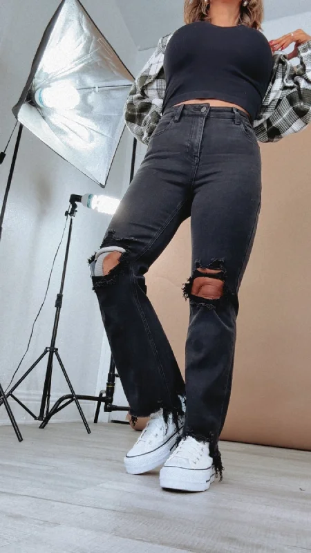 Bootcut Jeans for Flattering -Stevie Straight Leg Jean, Black RISEN