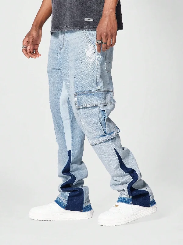 Tapered Jeans for Modern -Flare Fit Cargo Jean With Paint Print