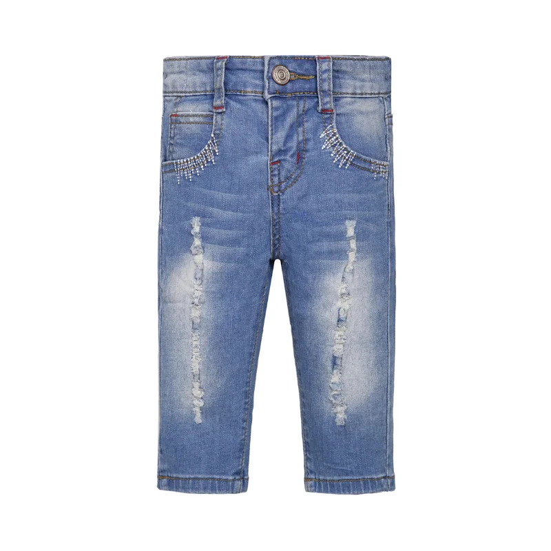 Ripped Jeans for Trendy Look -Baby Ripped Holes Pocket Washed Jeans